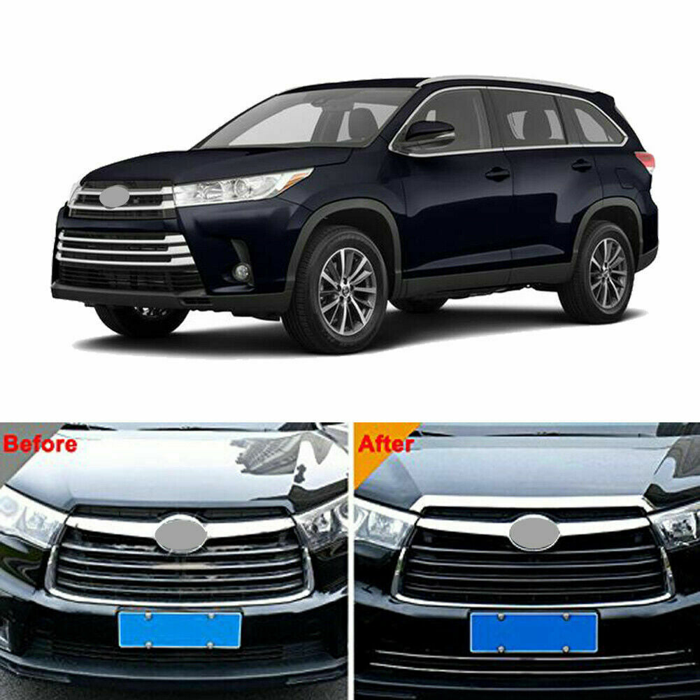 Chrome Front Hood Grille Cover Bonnet Strip Trim for Toyota Highlander 2014-2019