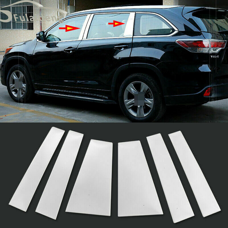 Silver S.Steel Pillar Posts Door Trim Cover Kit for Toyota Highlander 2014-2019