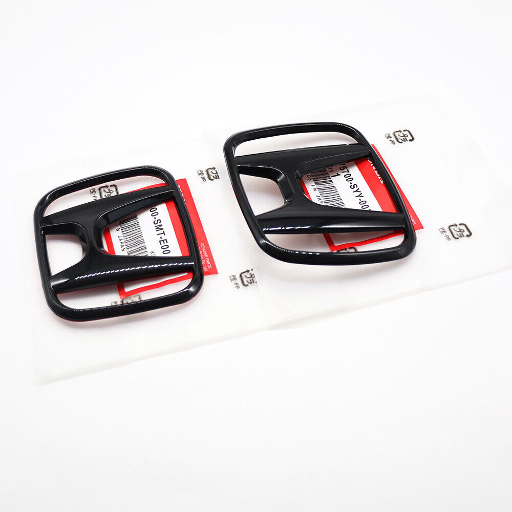 One pair of H+FE gloss black front and rear badges for Honda for Civic FE 2021-2023.