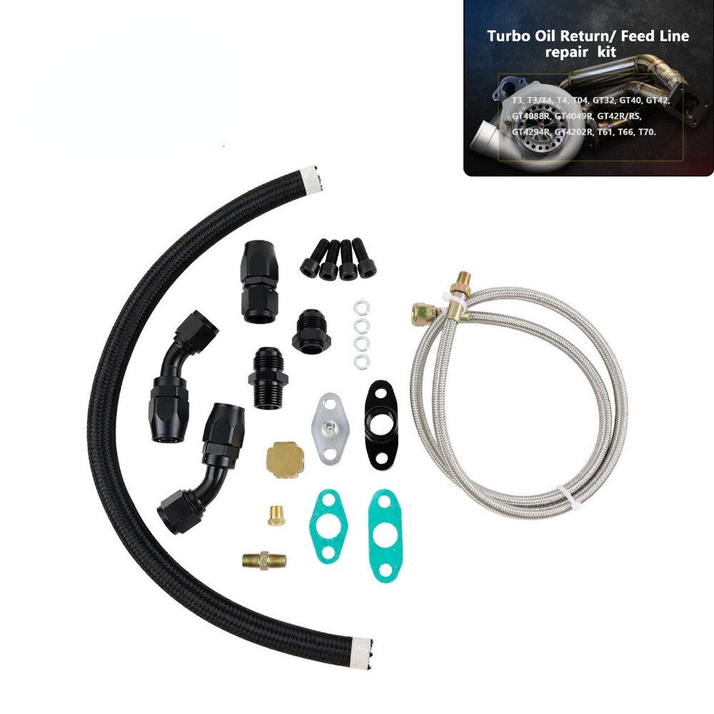 Universal Turbine Oil Line Feed Kit with Return Drain Flange T3 T4 T04E Oil Pan Plug