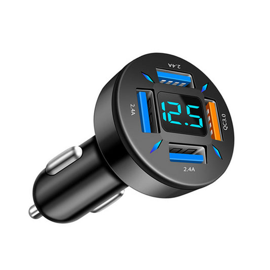 4Ports QC 3.0 USB Fast Charger Socket Outlet For Car W/ LED Digital Voltmeter