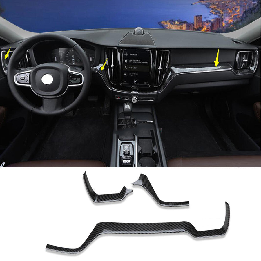for Volvo XC60 2018-2021 Carbon Fiber ABS Center Console Cover Strip Trim Set 3x
