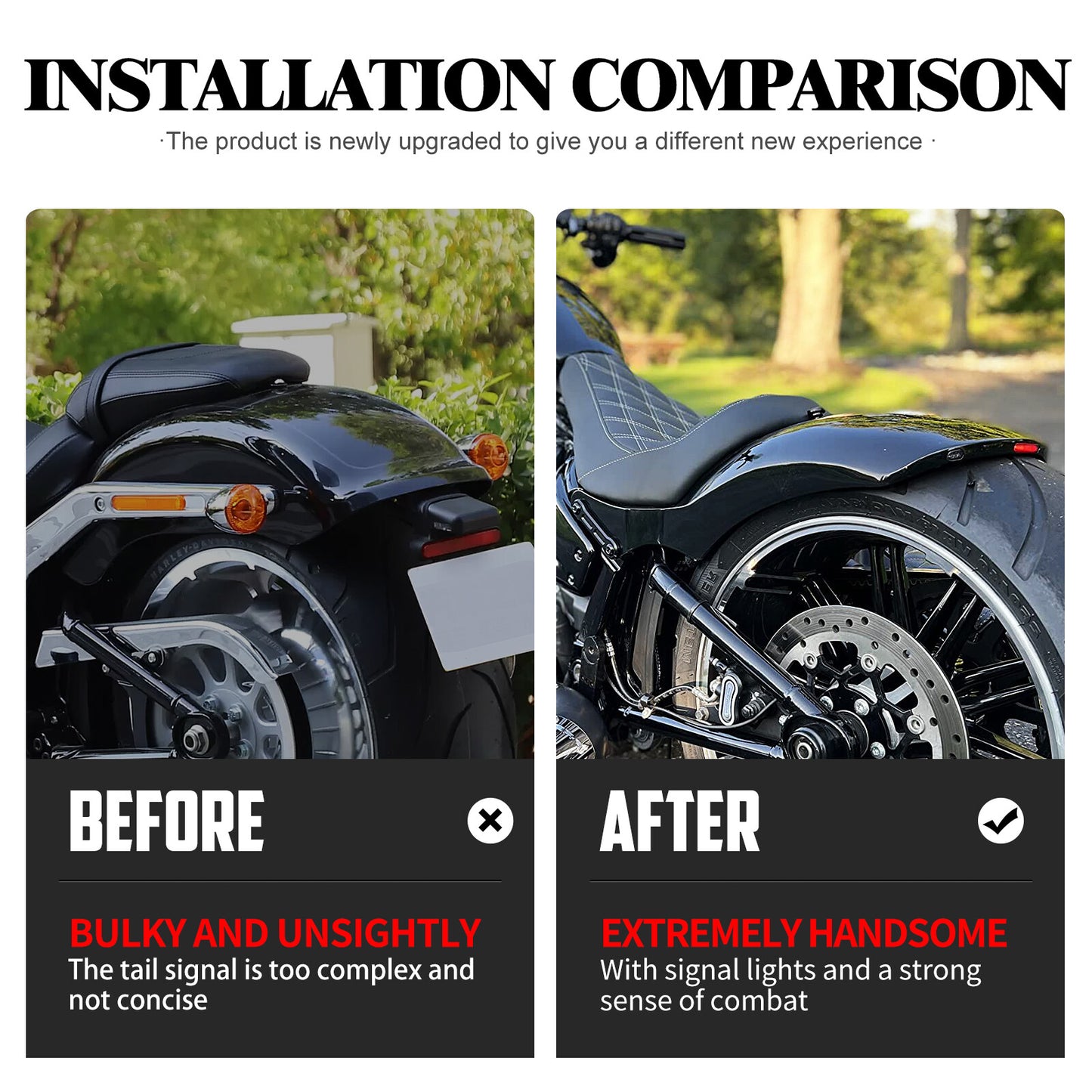 Gloss Black Rear Short Fender w/ Turn Signal LED Light for Harley Breakout 18-23