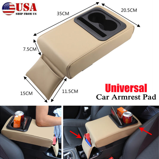 Double cup holder car armrest mat car center console storage box back cushion beige