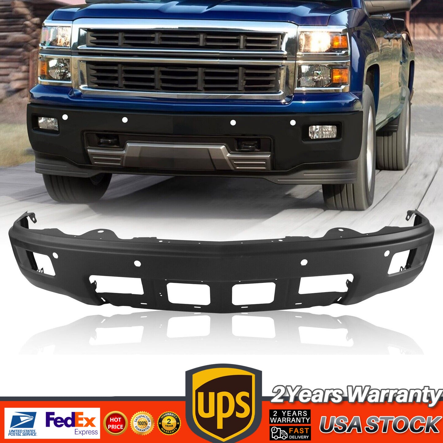 Front Bumper For 2014-2015 for Chevrolet Silverado 1500 w/ Sensors