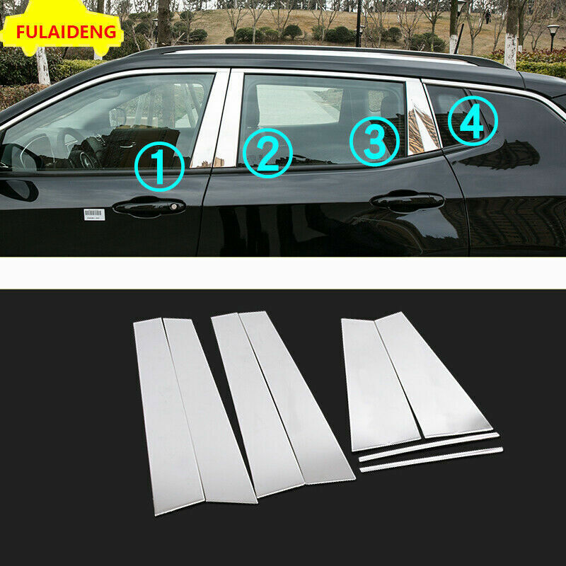 8P for Jeep Compass 2017-2020 Stainless Window Center Pillar Post Cover Trim New