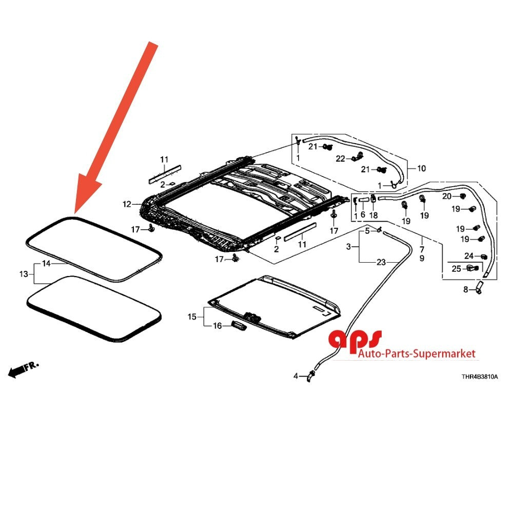 Weatherstrip seal for sunroof glass of 1999-2002 for Honda Accord