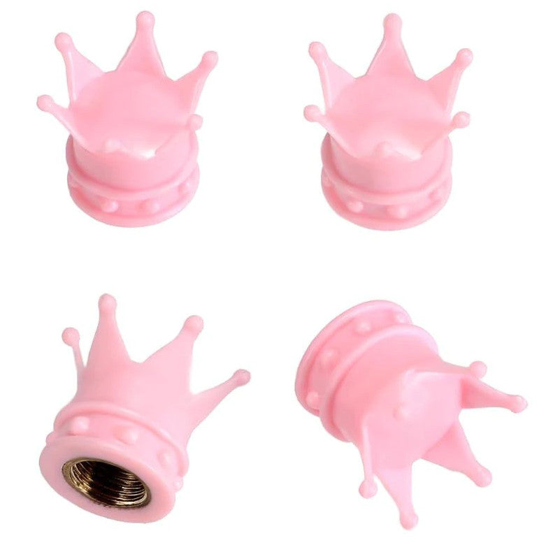 4-Piece Pack of Car Wheel Tire Valve Stem Covers, Dust Covers, Truck and Bicycle Pink Crowns