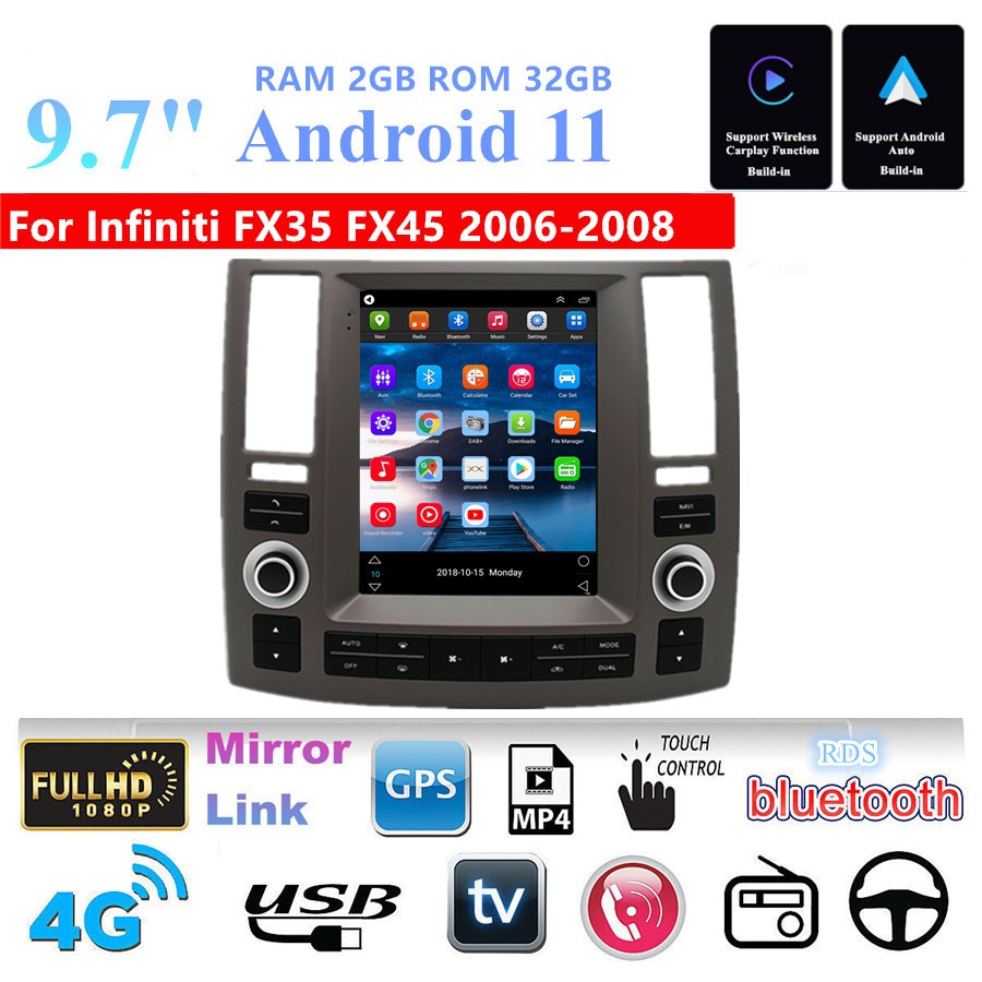 9.7 Android11 Car Stereo GPS 2+32G Nav Head Unit for Infiniti FX35 FX45 Carplay