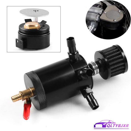 3-Port Oil Catch Can Tank Reservoir Breather Filter Drain Valve Racing Aluminum