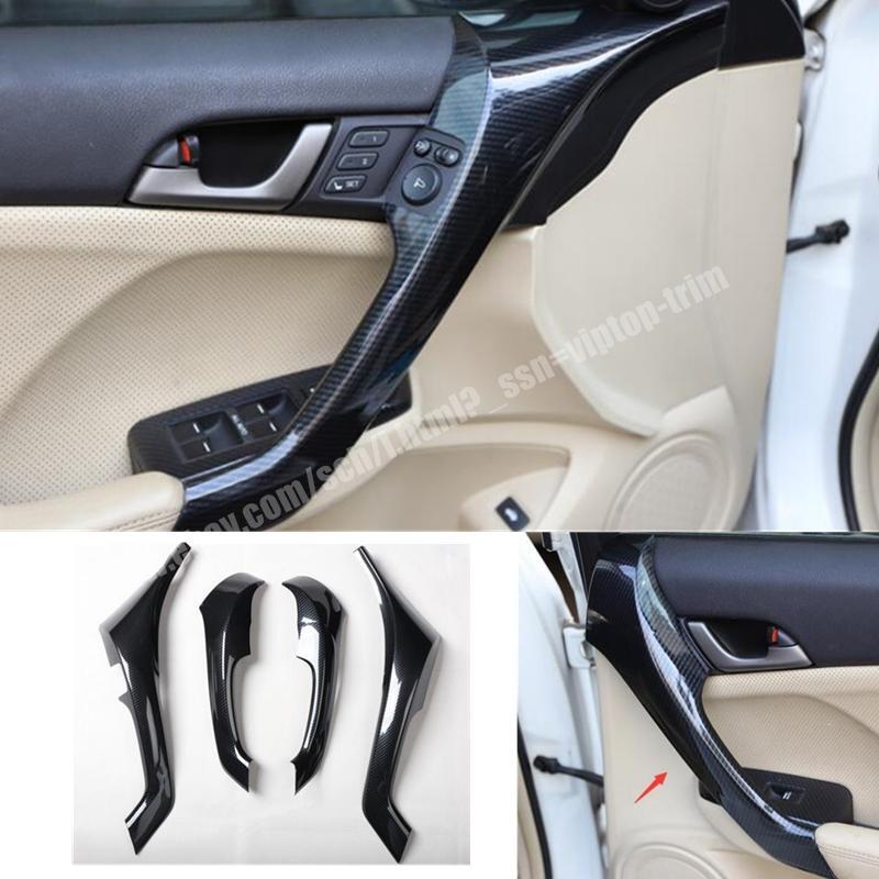 Carbon Fiber ABS Interior Door Armrest Cover Trim 4pcs for Acura TSX 2009-2014