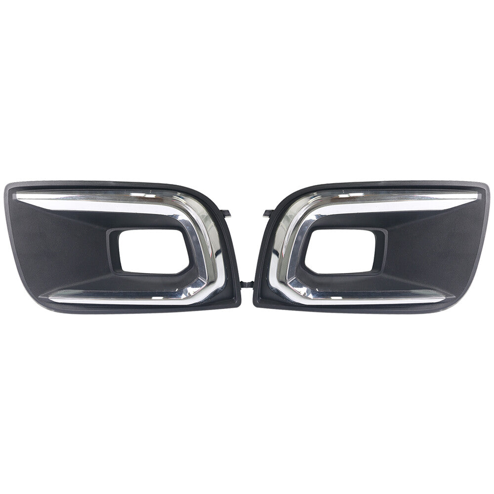 L R Fit for Toyota Sequoia 18-21 Front Bumper Foglight Hole Bezel w/Chrome Trim