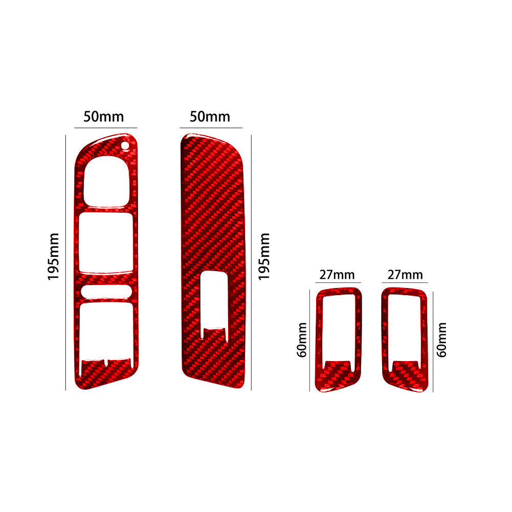 4x Red Carbon Fiber Door Windows Lift Switch Trim for Volkswagen for Tiguan 2013-17