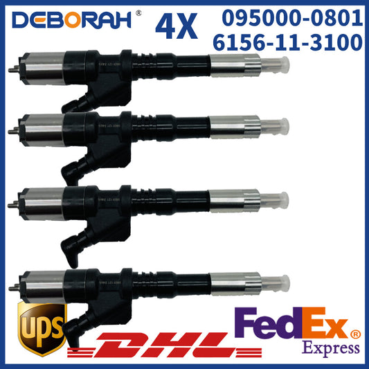 4PCS Fuel Injector 095000-0800 095000-0801 For Komatsu Pc400-7 WA470-5