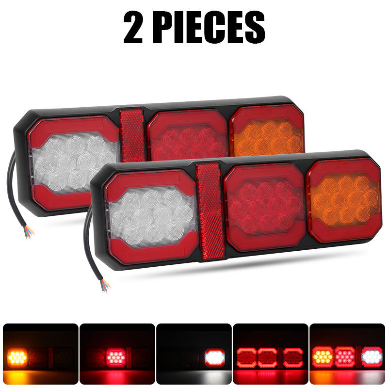 2x Amber/Red/Wthie LED Rear Brake Stop Turn Signal Tail Light DRL Trailer Truck