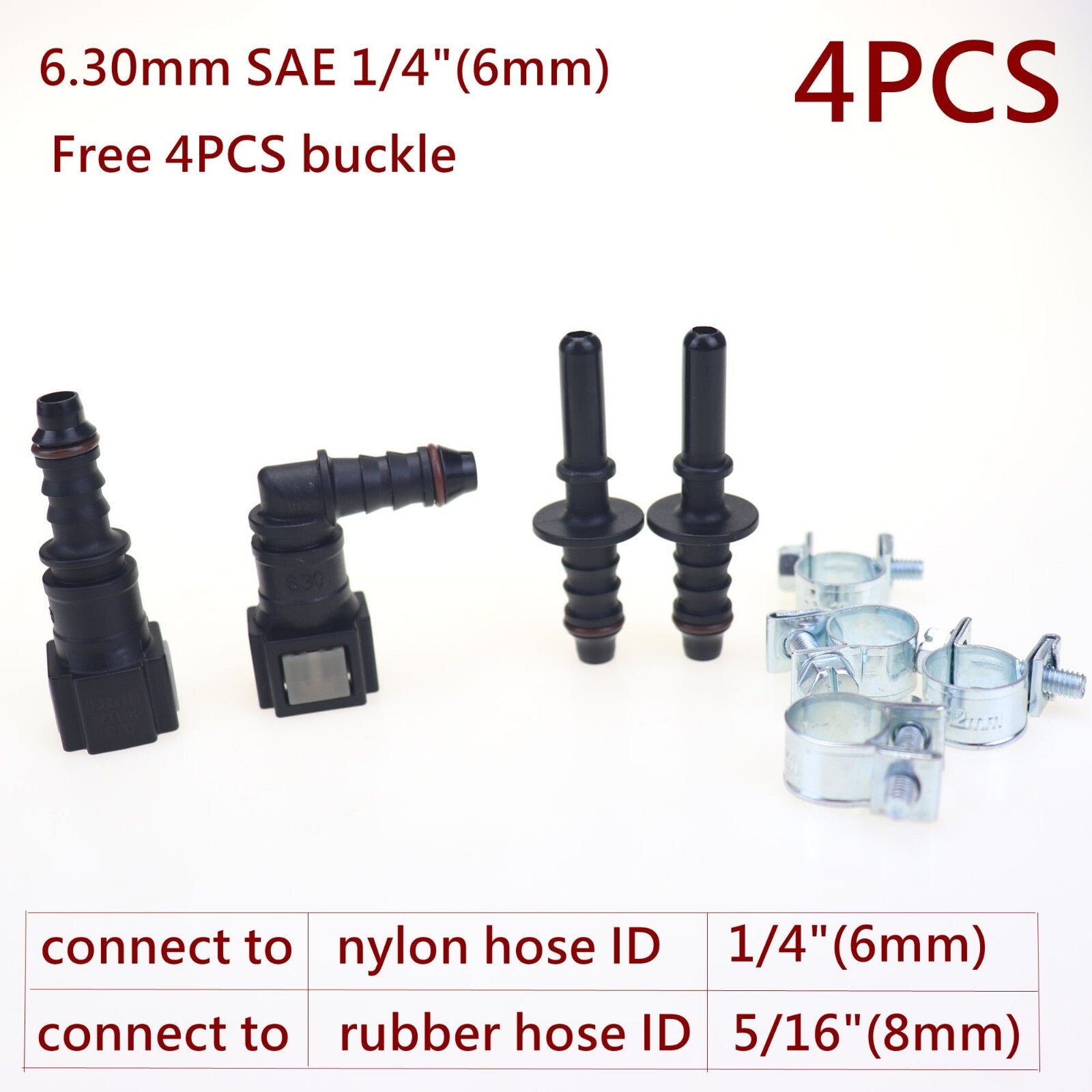 2 sets of 6.30mm SAE 1/4 to 1/4 inch automotive nylon fuel line hose quick-release connectors