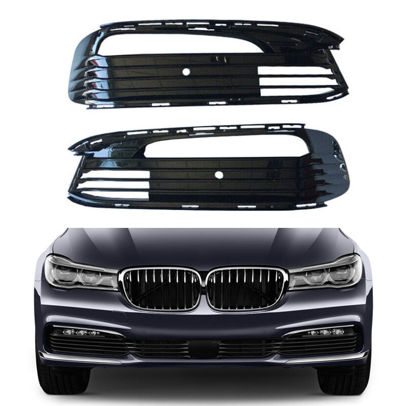 Left+Right Front Bumper Fog Lights Mesh Grill Cover for BMW 740i 750i 2016-2017