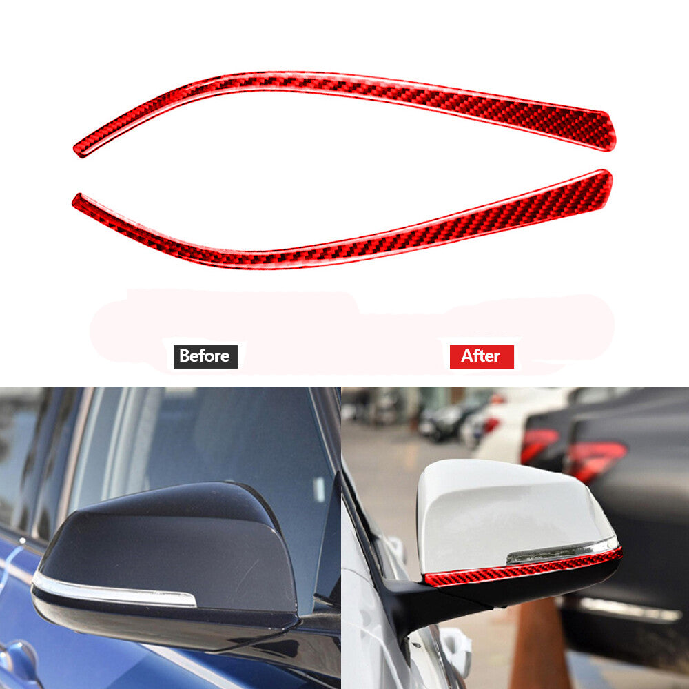 Red carbon fiber rear-view mirror trim for BMW F30 2013-2019