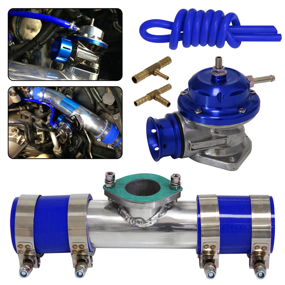 Type-RS 30PSI Blow Off Valve BOV+51mm Flange Pipe Adapter Silicone Hose Kit Blue
