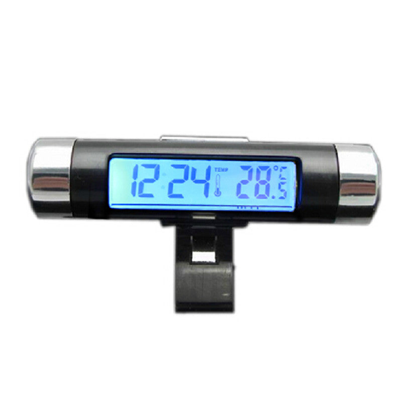 Car Air Vent Clip-on Electronic Clock Time Blue LED Backlight Thermometer