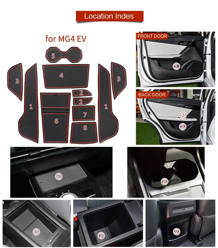 for MG 4 MG4 EV Anti-Slip Gate Slot Mat Door Groove Pad Rubber Coaster white