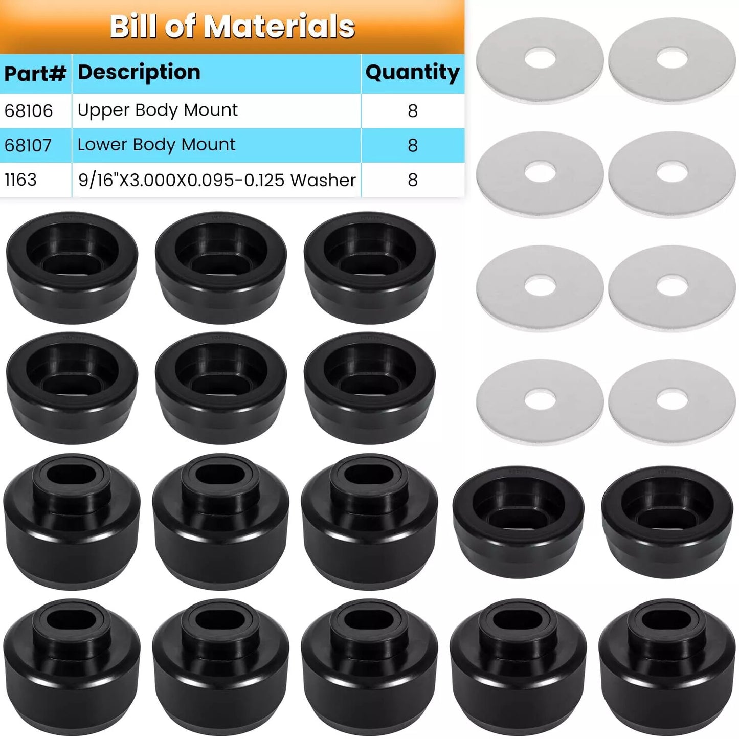 Body Cab Mount Bushing Kit Washers for 99-14 for Chevy Silverado  for GMC for Sierra 7-141