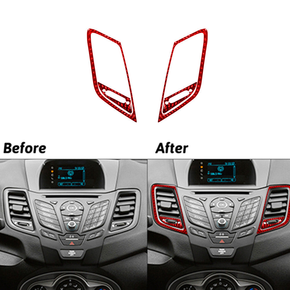 Red Carbon Fiber Interior Center Air Vent Cover Trim for Ford Fiesta 2011-2015