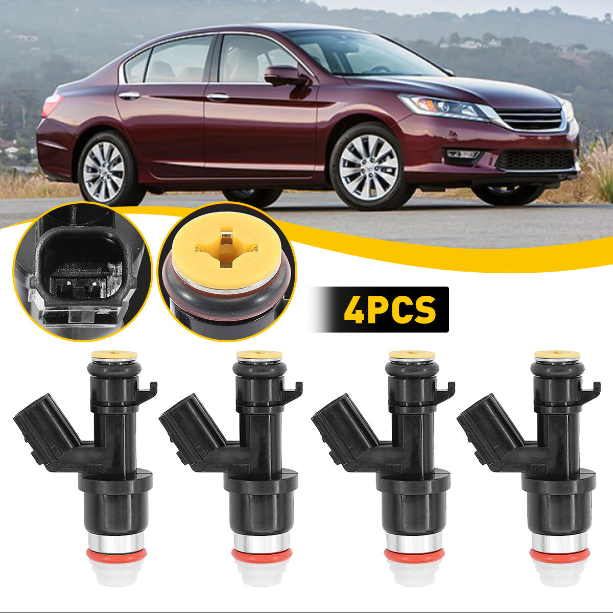 4-pack fuel injectors suitable for Honda Accord 2008, 2009, 2010, 2011, and 2012 sedan/coupe L4 2.4L.