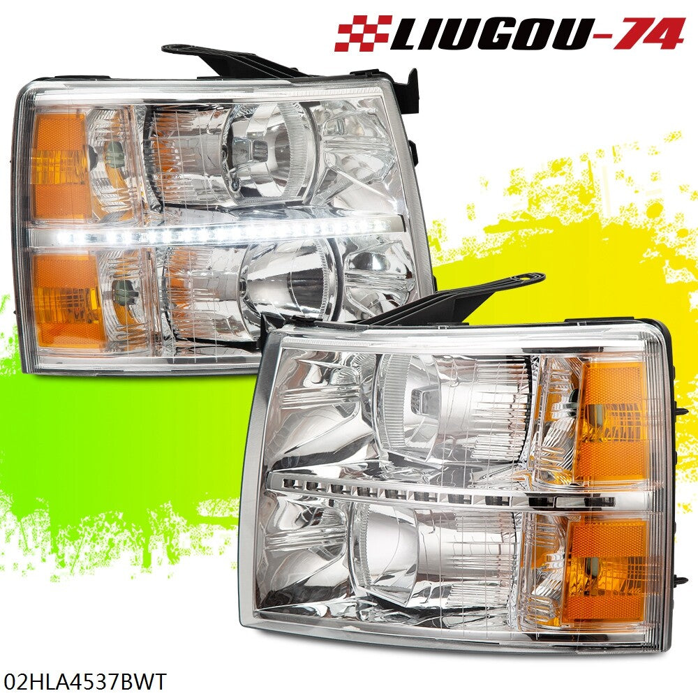 Suitable for 07-13 for Chevrolet Silverado LED DRL strip projector headlights LH+RH 1 pair