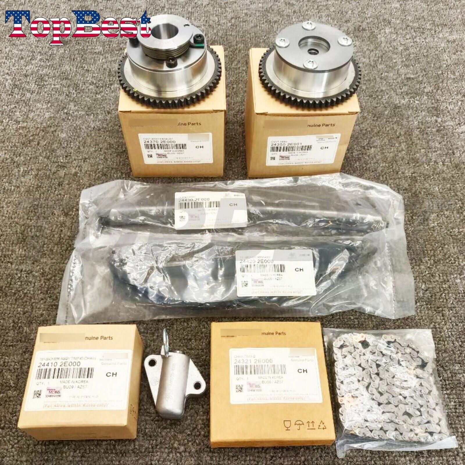 Timing chain kit for exhaust and intake CVVT gears suitable for Kia Soul and for Hyundai for Elantra 1.8L and 2.0L.