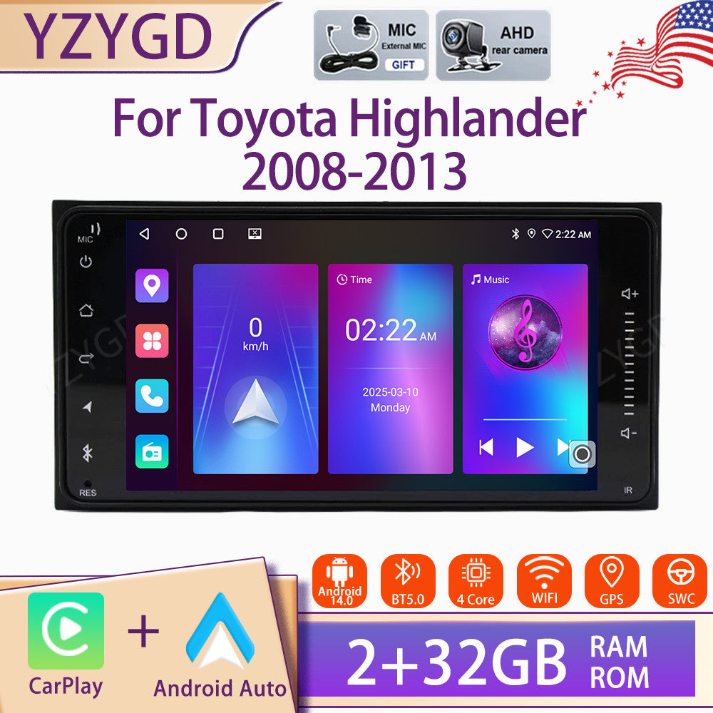 7 Android 14 Carplay Car Stereo Radio for Toyota Highlander 2008-2013 GPS Navi