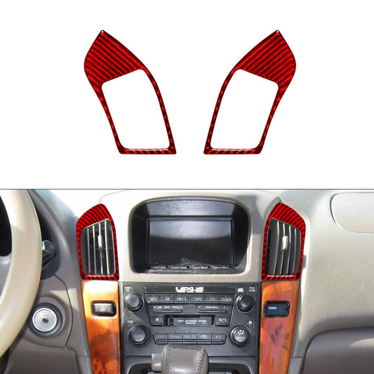 2X Red Carbon Fiber Center Air Vent Outlet Cover Trim for Lexus RX300 1998-2003