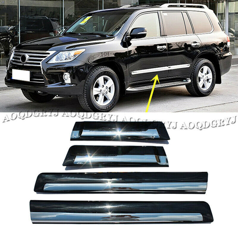 Glossy Black Side Door Body Molding Strips for LEXUS LX570 2008-15 W/Chrome Trim