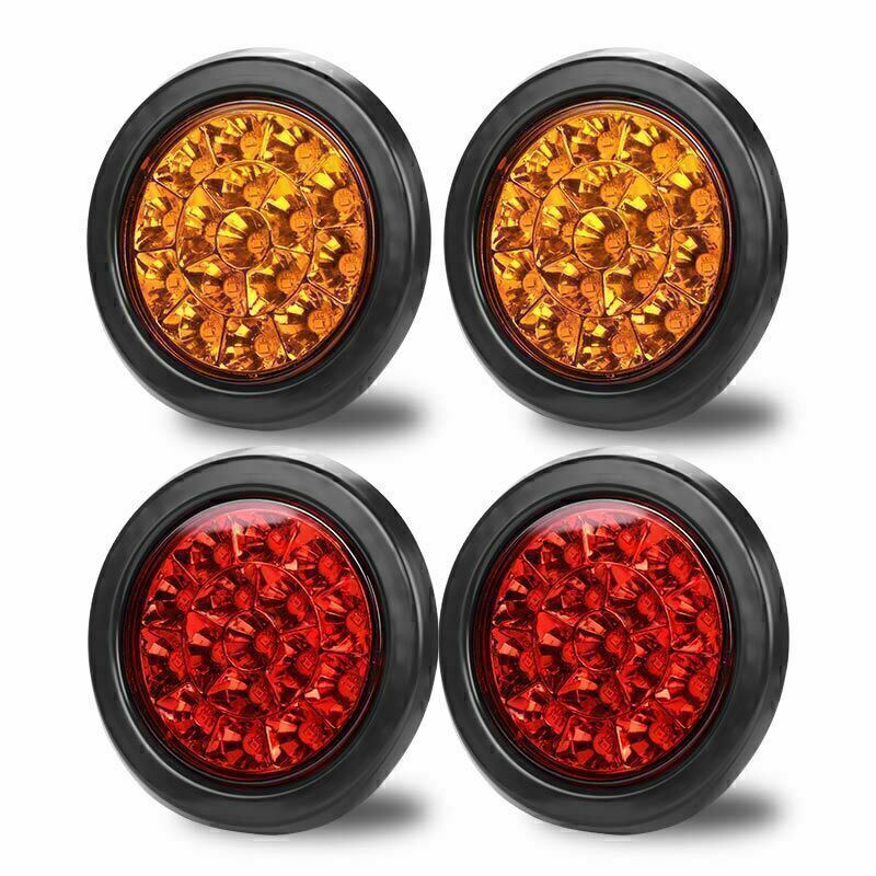 12/24V Round Red/Amber White 16-LED Brake Turn Signal Tail Lights Truck Trailer