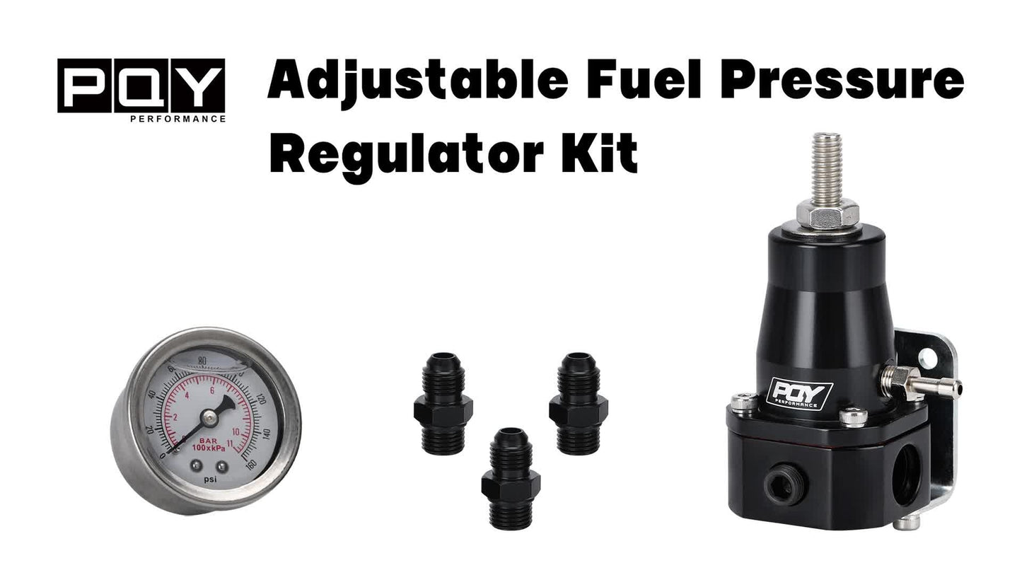 Aluminum Adjustable FPR AN6 Fuel Pressure Regulator with Gauge BLACK 14-36PSI
