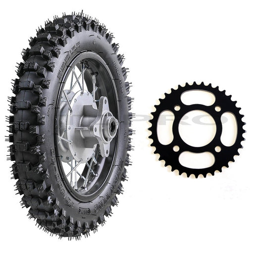 80/100-10 rear drum brake wheel + 58mm 37T sprocket for TTR110 CRF50 small diameter bicycles