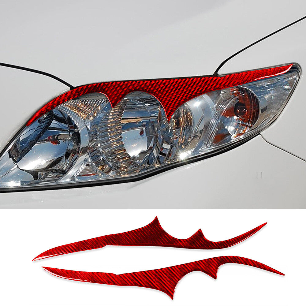 Red Carbon Fiber Front Headlight Eyelids Eyebrow Trim For T@yota for Corolla 2003-08