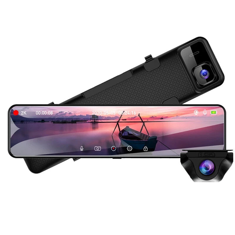 Car Touch Screen 2K Camera Automobile Mirror Dash Cam DVR Dual Lens Recorder Kit