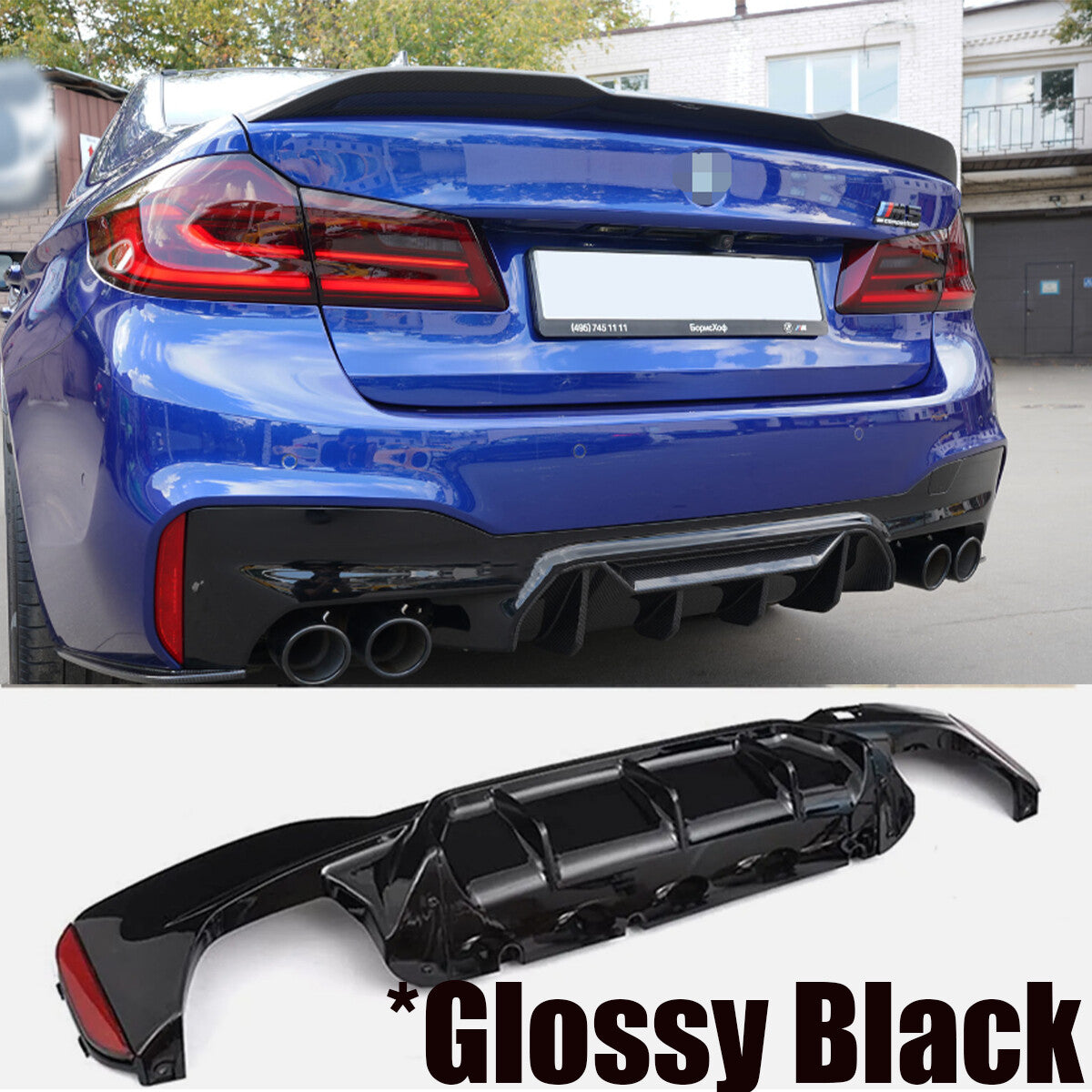 M5 Style Rear Diffuser For 17-23 for BMW G30 5 Series W/ M Sport Glossy Black Bumper