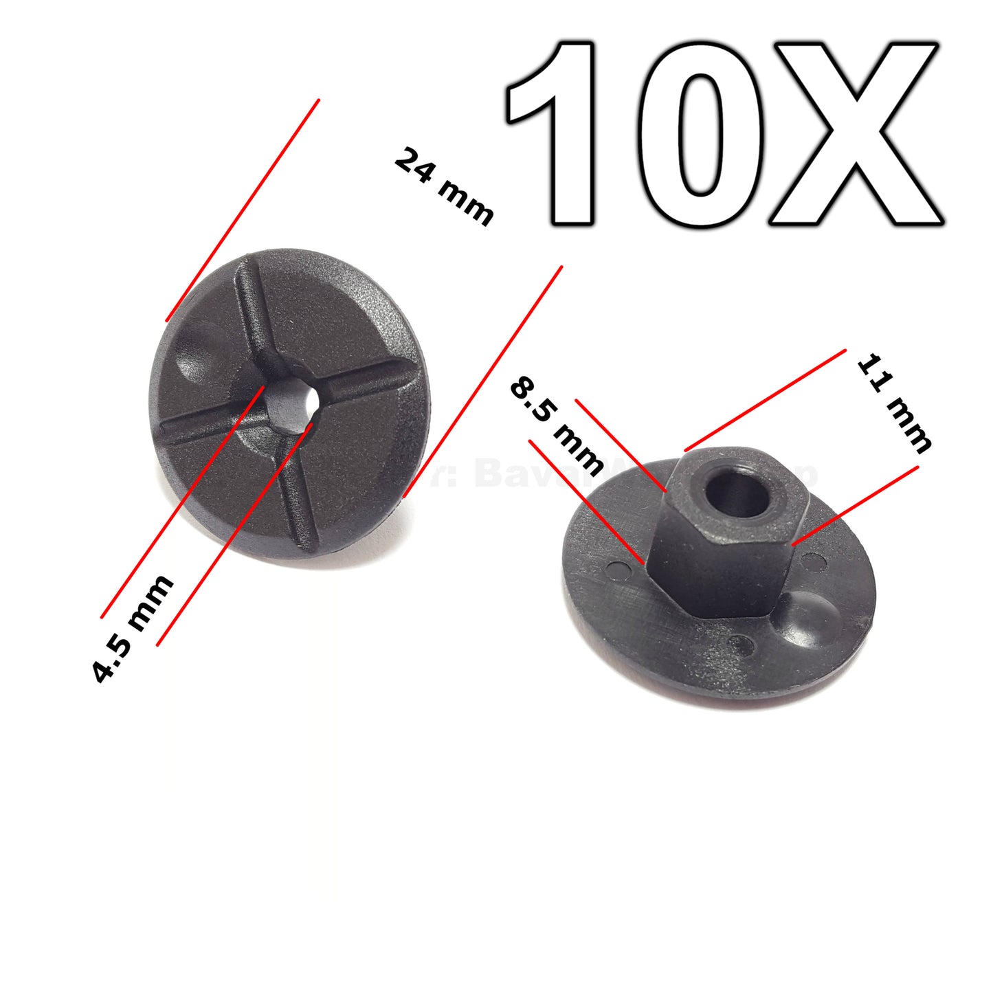 10X Plastic Unthreaded Nylon Nuts, 4mm hole, 24mm collar for Mercedes , for BMW