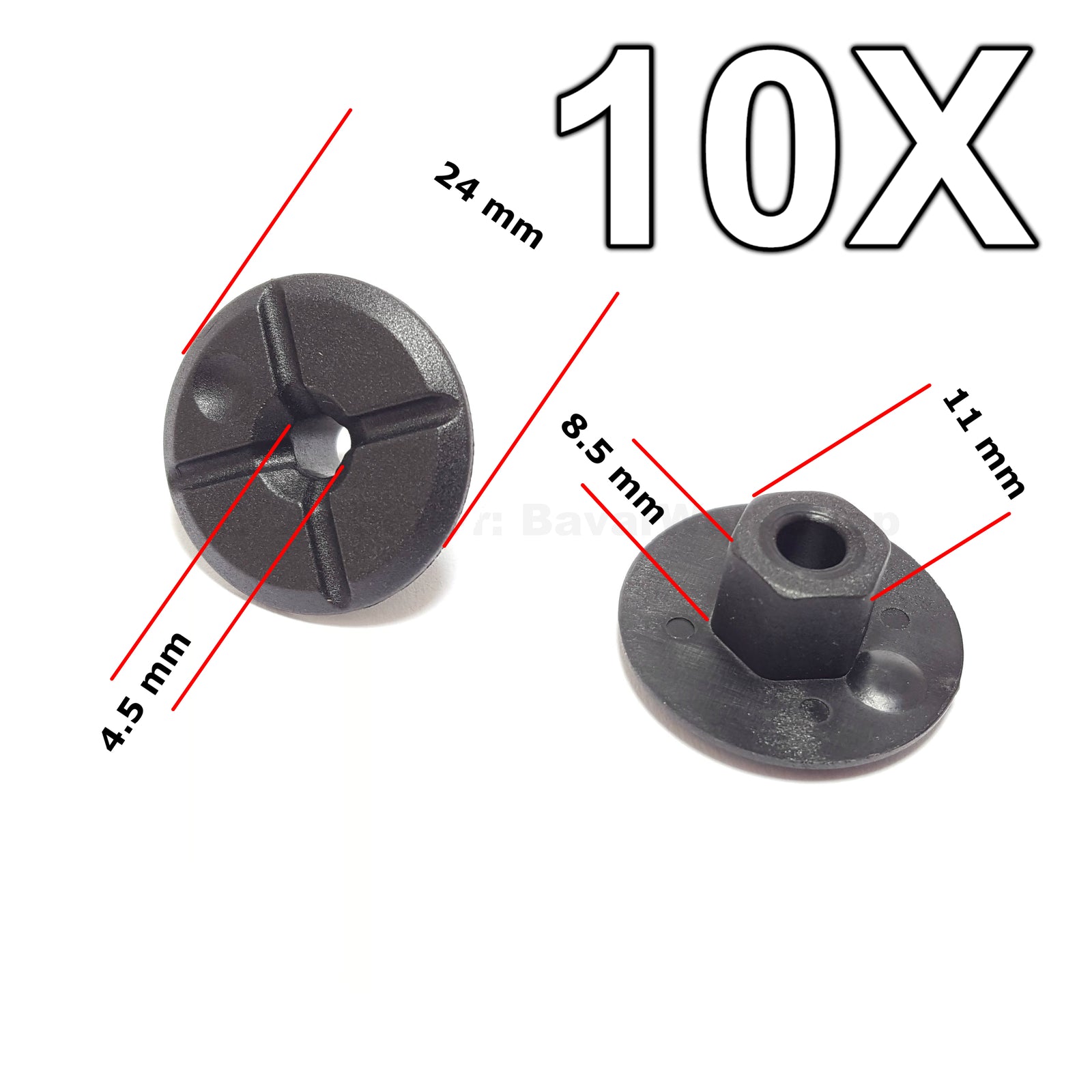 10X Plastic Unthreaded Nylon Nuts, 4mm hole, 24mm collar for Mercedes , for BMW