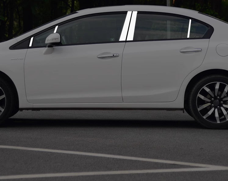 for Honda for Civic 2012-2015 Steel Chrome Side Window BC-Pillar Cover Trims Silver