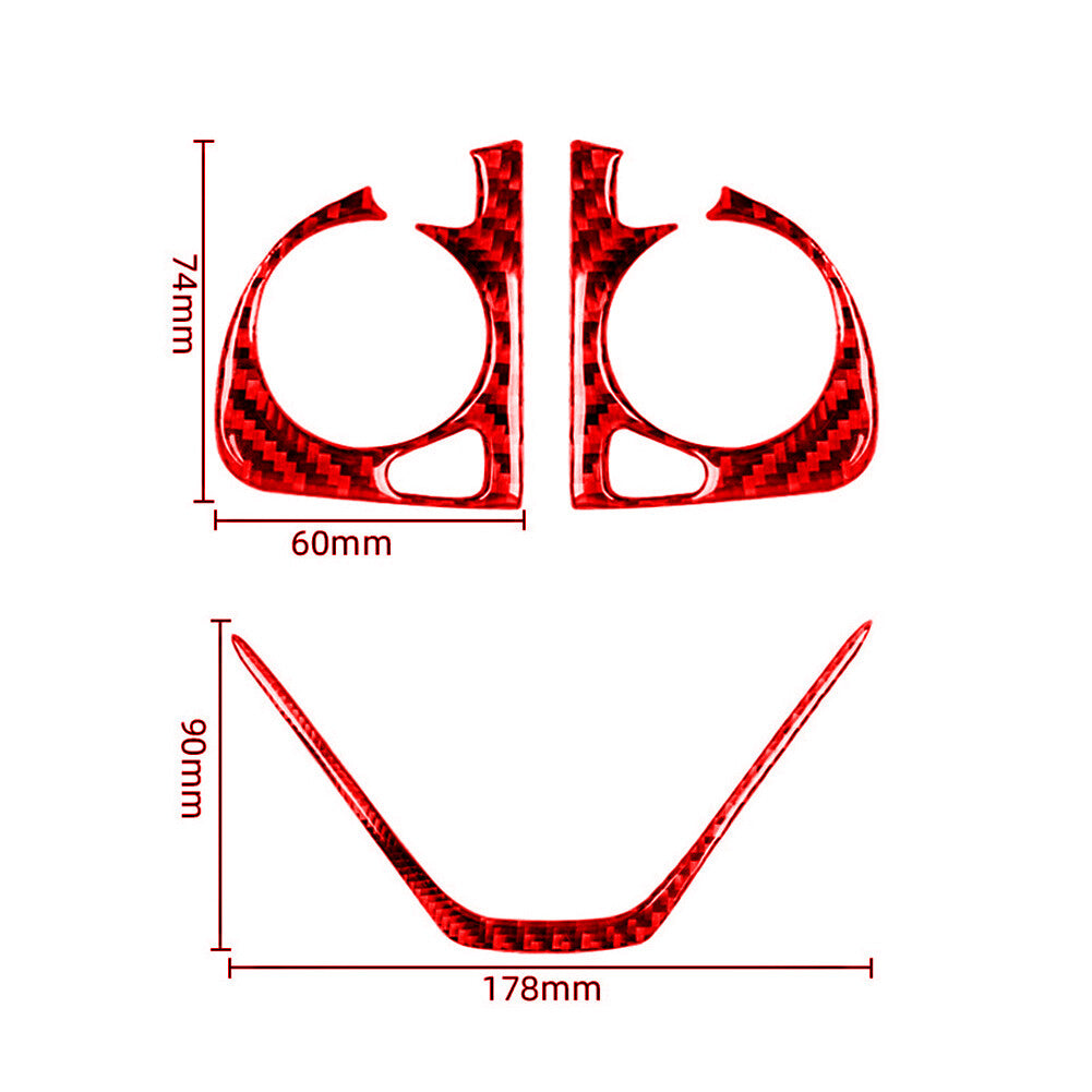 3Pcs Red Carbon Fiber Steering Wheel Button Trim for Honda CRV CR-V 2012-2016 B