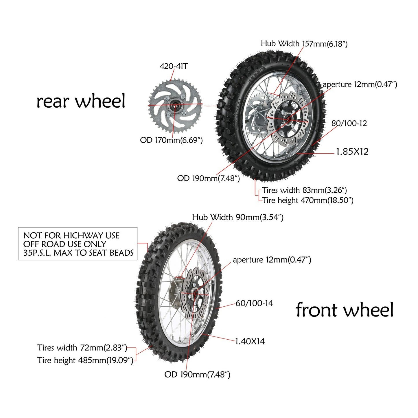14-inch and 12-inch wheels, 80/100-12  60/100-14 tires + swingarm, Taodao 125cc XR70 bicycle.