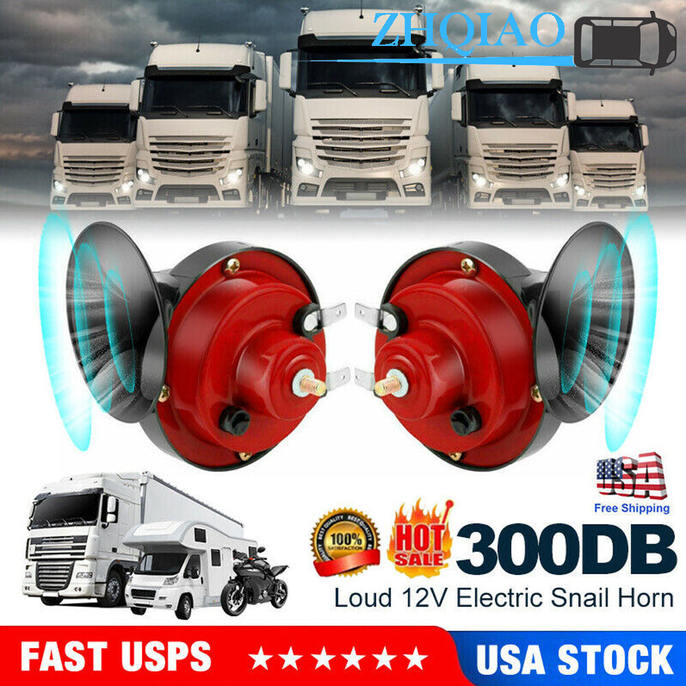 2X Super Loud Car 300DB Dual Tone Snail Electric Air Horn Siren Motorcycle