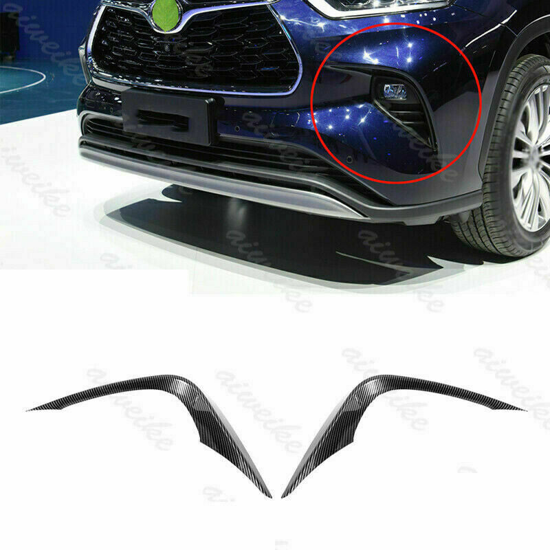 Carbon Fiber Front Fog Light Eyebrow Strips Trim for Toyota Highlander 2020-2023