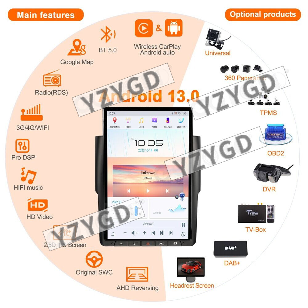 for Dodge for Ram 1500 2500 3500 2013-2018 Stereo Android CarPlay Car Radio GPS Navi
