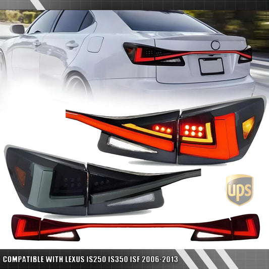 Smoked LED Tail Light Kit for Lexus IS250 IS350 ISF 2006-2013 w/ Trunk Light Bar