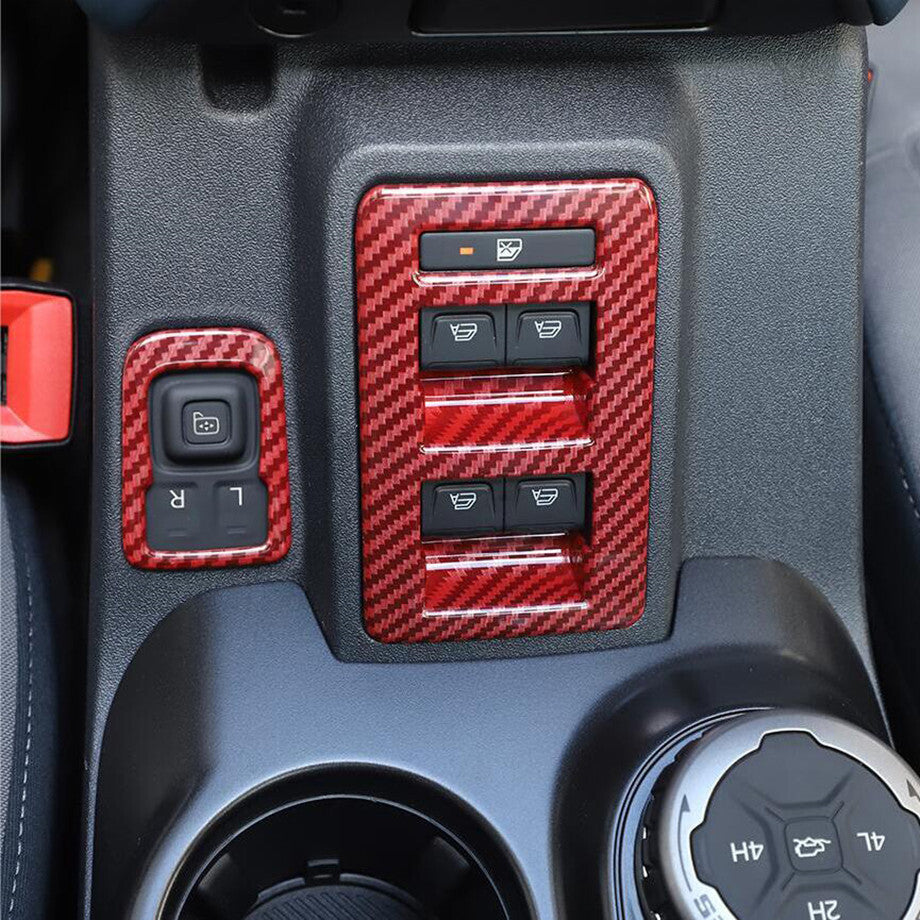 Suitable for 21-24 for Ford for Mustang 4-door red carbon fiber window switch button panel cover trim 2P