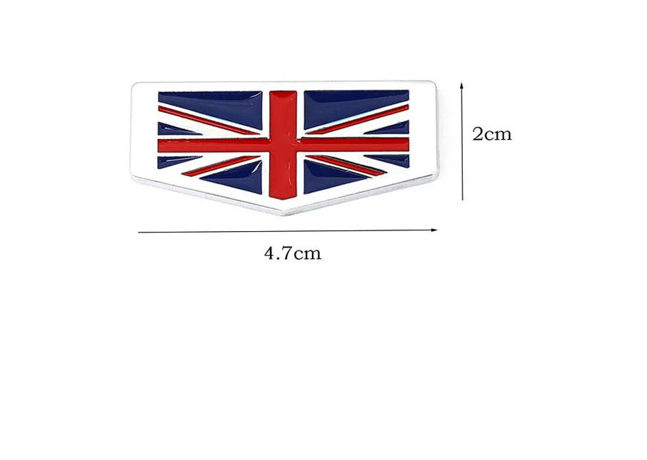 Car side fender rear badge sticker silver metallic England flag for mini